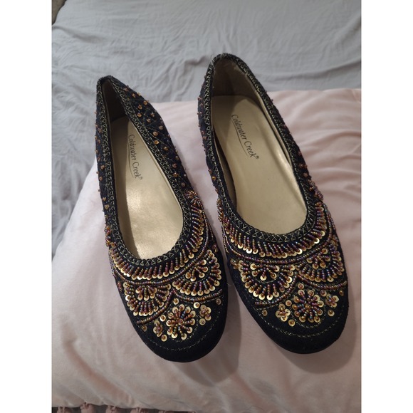 Coldwater Creek Shoes - Coldwater‎ Creek Women's SZ 8 black beaded sequined flats festival artsy vintage